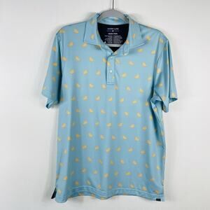 Alton Lane Size Medium Oranges Print Short Sleeve Golf Polo Shirt Blue